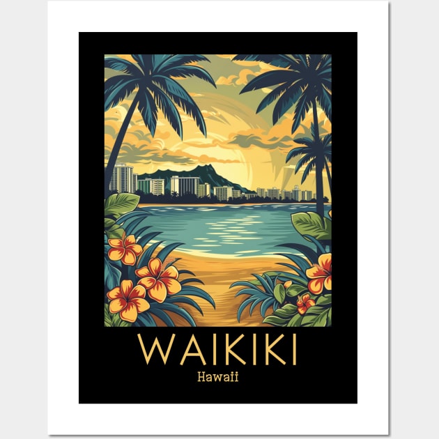 A Vintage Travel Illustration of Waikiki - Hawaii Wall Art by goodoldvintage